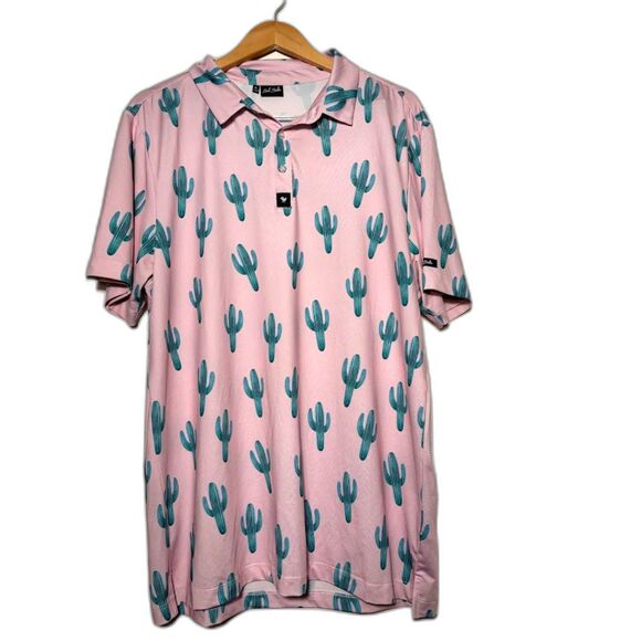 Bad Birdie Other - Bad Birdie Golf Polo Men's Size XL Pink Cactus Print Activewear palm springs